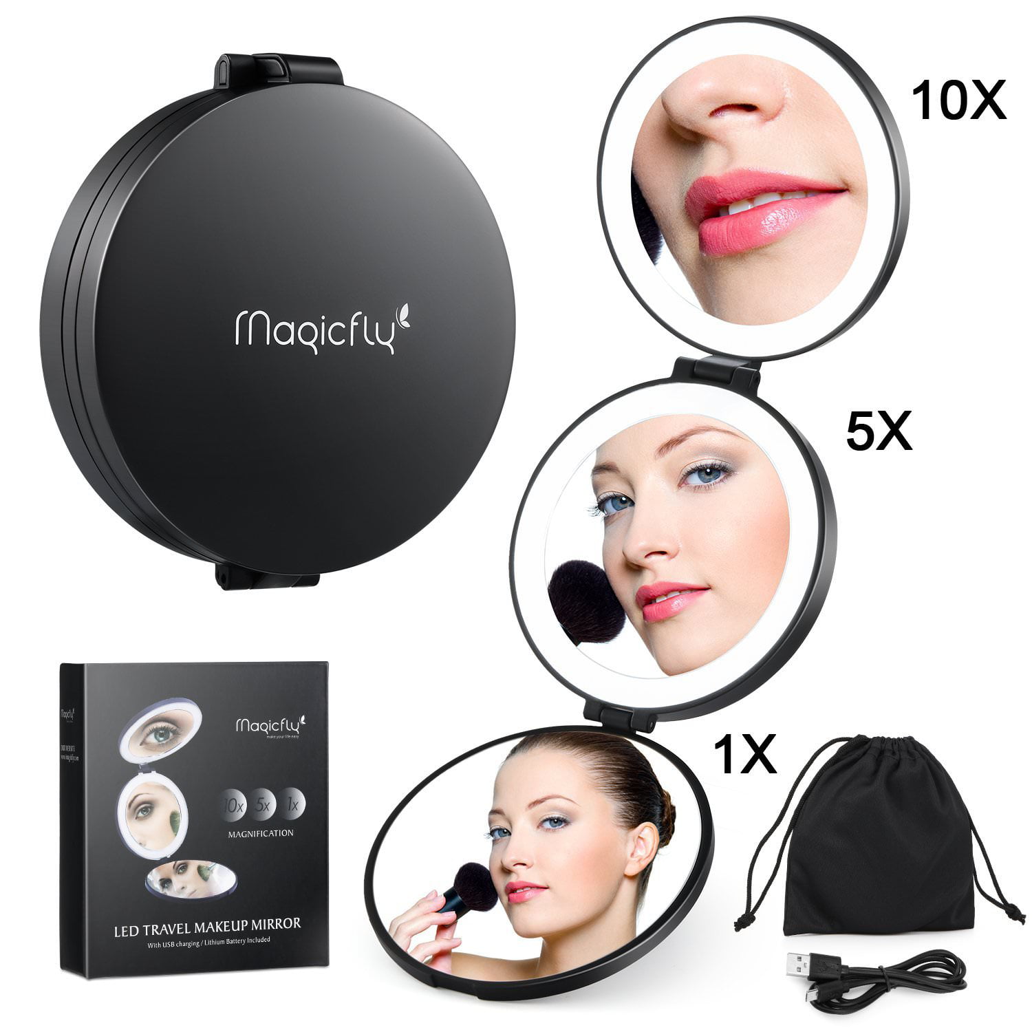 Travel Makeup Mirror, Magicfly 10X/5X/1X Magnification