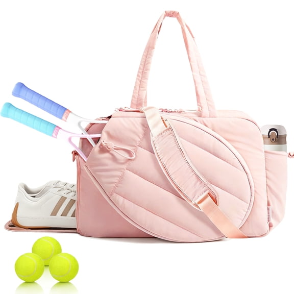 Tennis Tote Bag for Women – Waterproof Lightweight Travel Gym Bag with Shoulder Strap, Holds 2 Rackets, Pickleball & Badminton Bag with Shoe Compartment, Wet/Dry Separation, Fits 15.6" Laptop, Pink