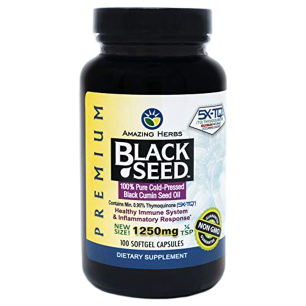 Amazing Herbs Premium Black Seed Oil 1250mg, 100 softgels ColdPressed, Unrefined Walmart