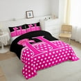 thumbnail image 3 of Castle Fairy Kids Teens Adults Personalized Initial H Full Size Comforter Sets 3-Piece,Kawaii Pink Ribbon Bow Knot Bedding Comforter Set,Minimalist Polka Dots Lightweight Bedding Sets, 3 of 8