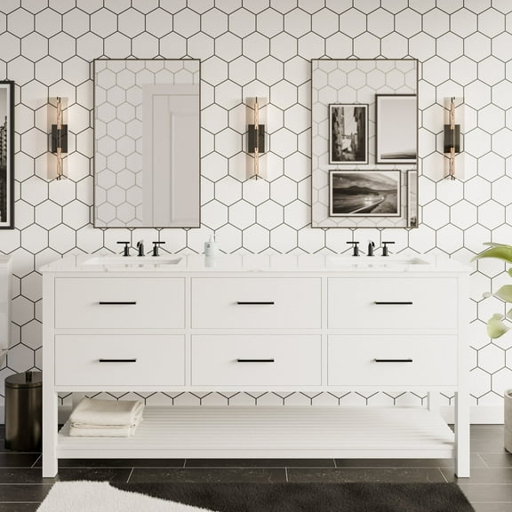 Hudson 72-inch Double Bathroom Vanity (Engineered Marble/White)