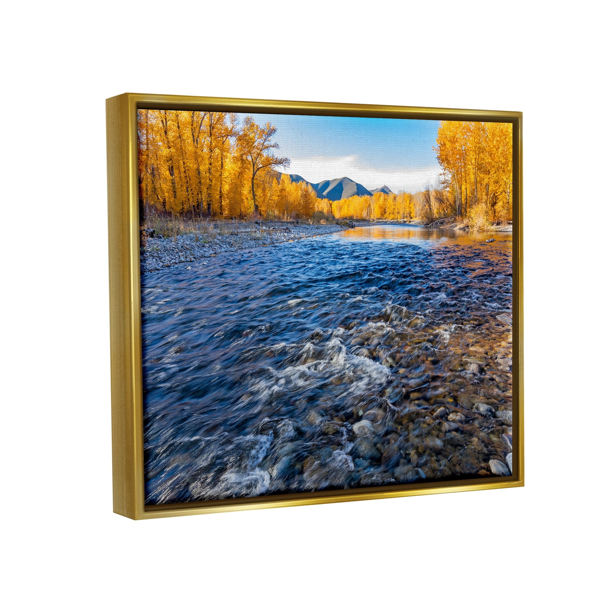 Stupell Industries Serene Babbling Brook Foliage Surrounding Lake Water Photograph Metallic Gold Floating Framed Canvas Print Wall Art, Design by Steve Smith