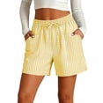 thumbnail image 4 of HKYNLAG Womens Shorts Summer Casual Elastic Waist Drawstring Shorts Striped Lightweight Lounge Short Pants with Pockets Yellow S, 4 of 4