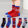 thumbnail image 1 of Disney Anime SpidSuffolk Calcetines de tubo de algodón con dibujos animados para niños pequeños, calcetines de punto para bebé, medias para niña y niño, otoño e invierno, 5 pares, 1 of 5