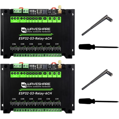 2PCS Industrial 6-Channel ESP32-S3 Wi-Fi Relay Module, Supports Wi-Fi/BLE/RS485 Control, Onboard RS485 / Pico HAT Interfaces, with Multiple Isolation Protection Circuits