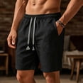 thumbnail image 2 of hlysgo Mens Texture Elastic Waist Shorts Big and Tall Drawstring Lightweight Short Casual Summer Beach Shorts with Pockets Black,2xL, 2 of 5