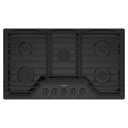 Whirlpool 36 Inch Gas Cooktop, 5 Burner in Black WCGK5036PB