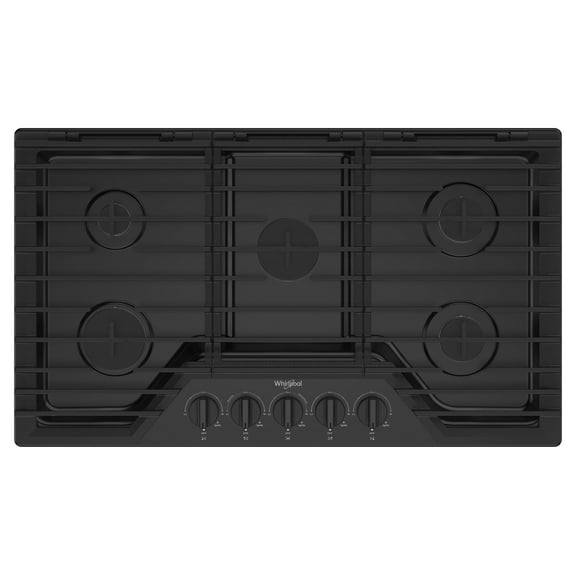 Whirlpool 36 Inch Gas Cooktop, 5 Burner in Black WCGK5036PB