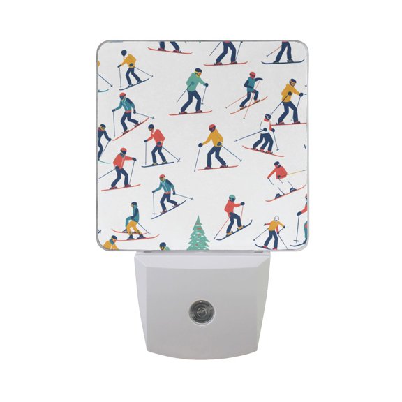 People Skiing in The Snow LED Night Light with Smart Sensor Plug Into Wall Dusk to Dawn 2 packs