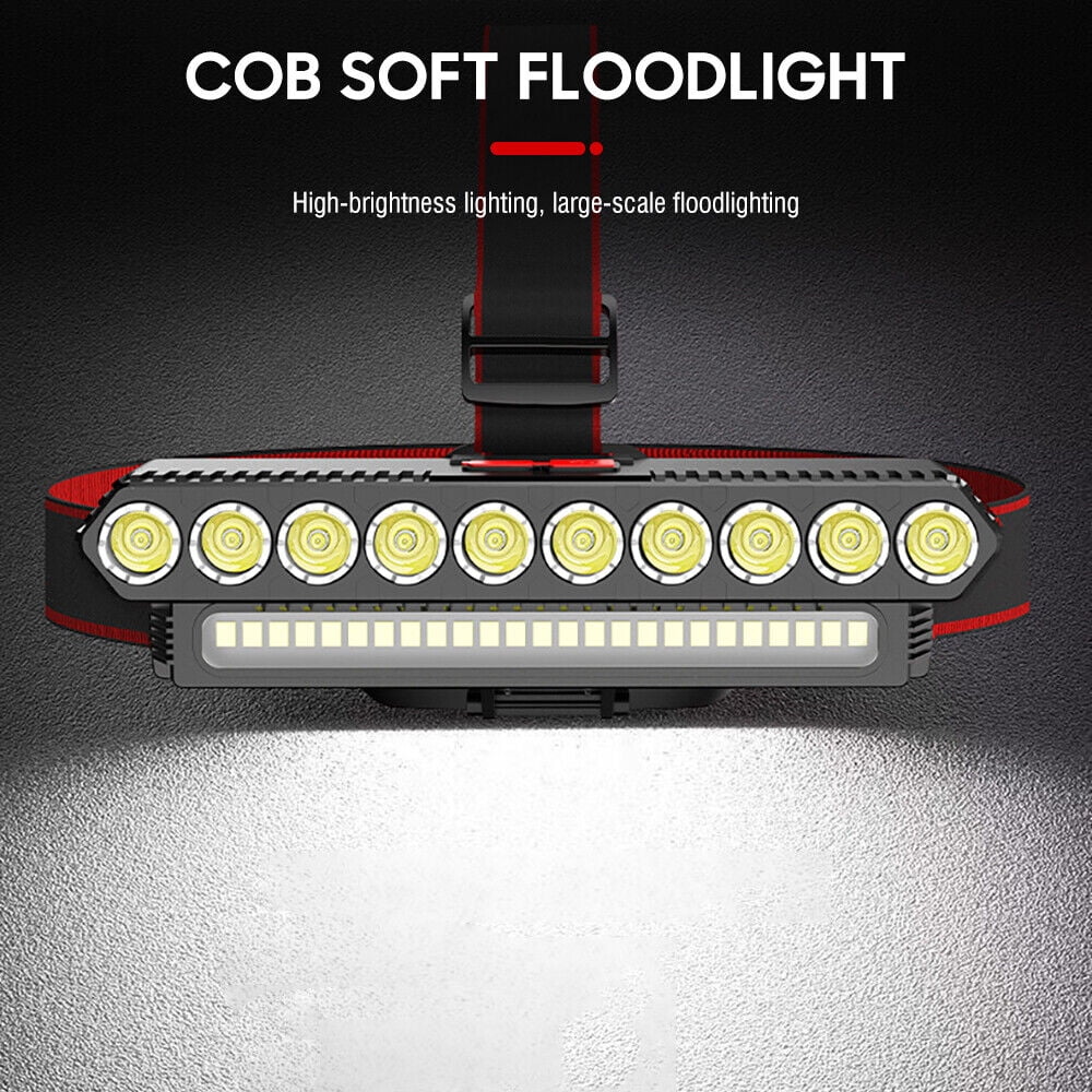 COB 10LED Headlamp Rechargeable Headlight Torch Work Light Bar Head Band Lamp US