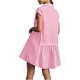 thumbnail image 5 of Color Block Women Short Sleeve Lapel Loose Casual A-line Mini Dress, 5 of 7