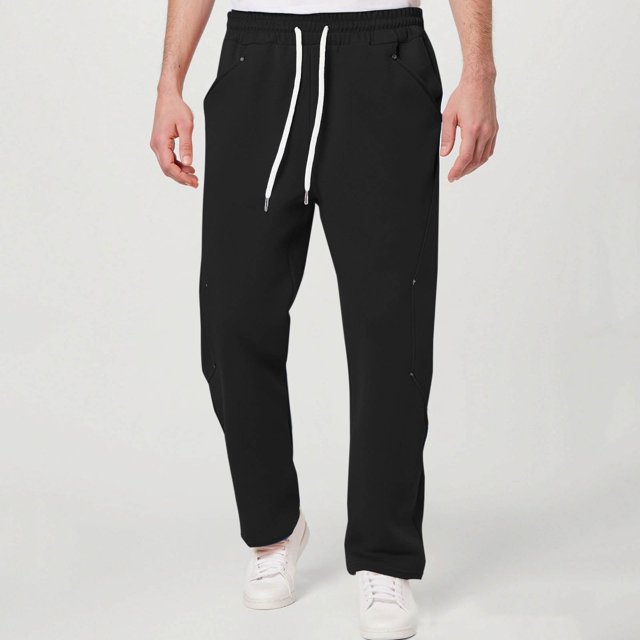 Pantalones largos para hombre, de color liso, holgados, informales, con bolsillo, cordón ajustable y cintura elástica, de poliéster.