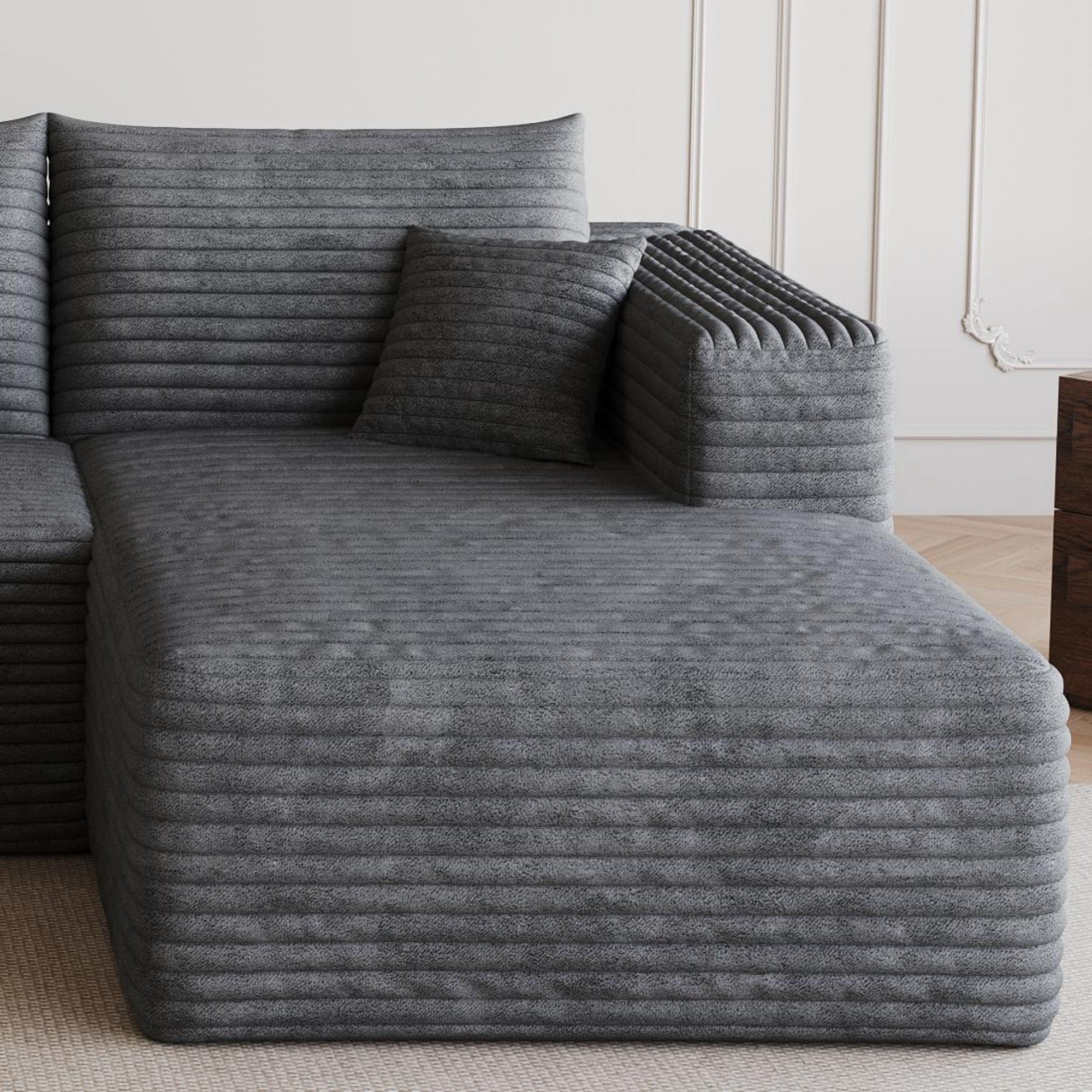 Sailvan 95" Cloud Sectional Sofa,No Assembly Required Modular U Shaped Couch,Plush Corduroy Upholstered Deep Seat Sofa for Living Room Dark Grey Right