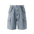 thumbnail image 4 of LJEFF Boys Paperbag Waist Denim Shorts, Buttons Cuffed Hem Pocketed High Waist Shorts for Kids Light Blue Size 8 T, 4 of 7