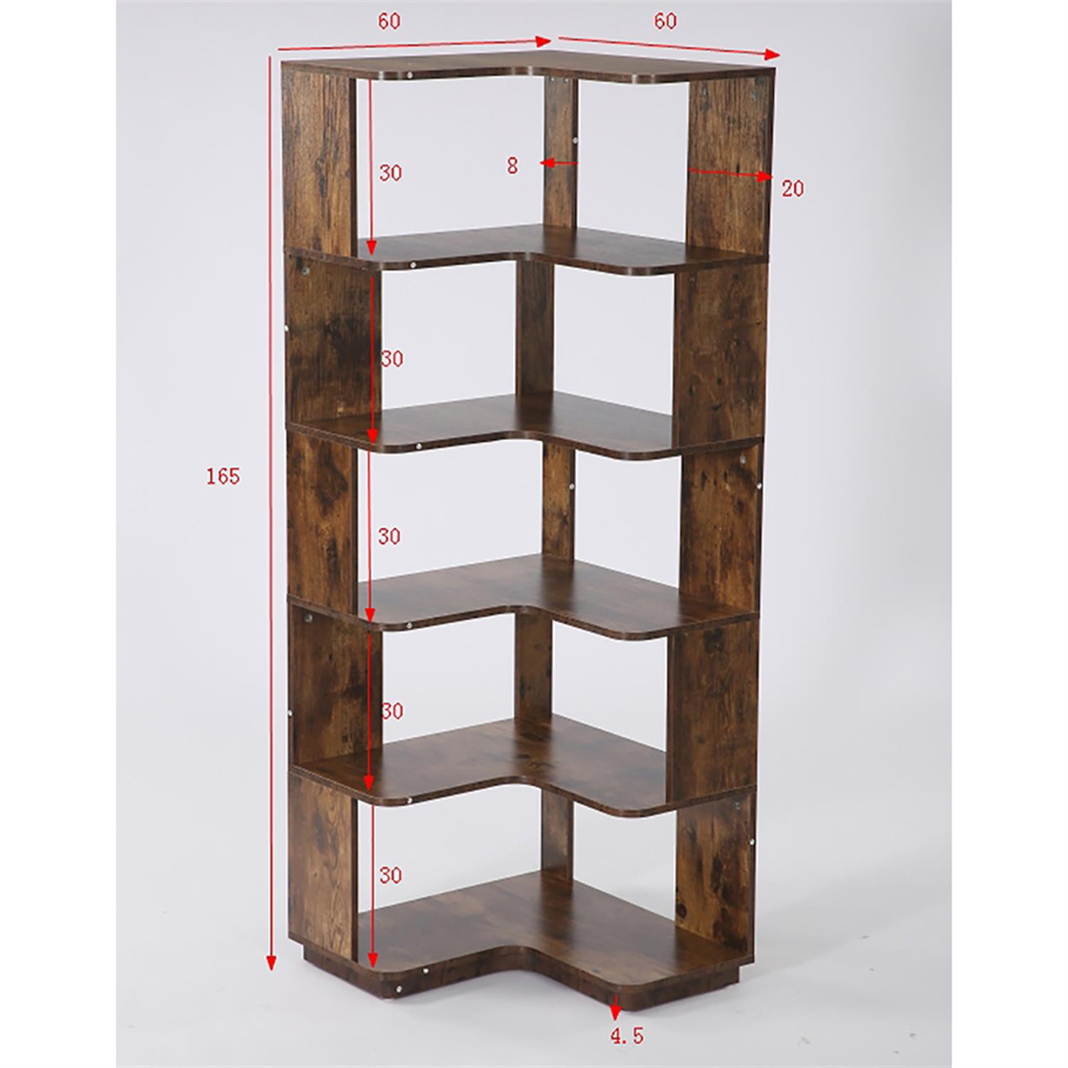 Demi Bonn 6 Tier Bookshelf with Anti-Drop Panel, Corner Bookcase Storage Organizer, 64" Tall Display Standing Shelf Unit for Bedroom, Living Room, Brown