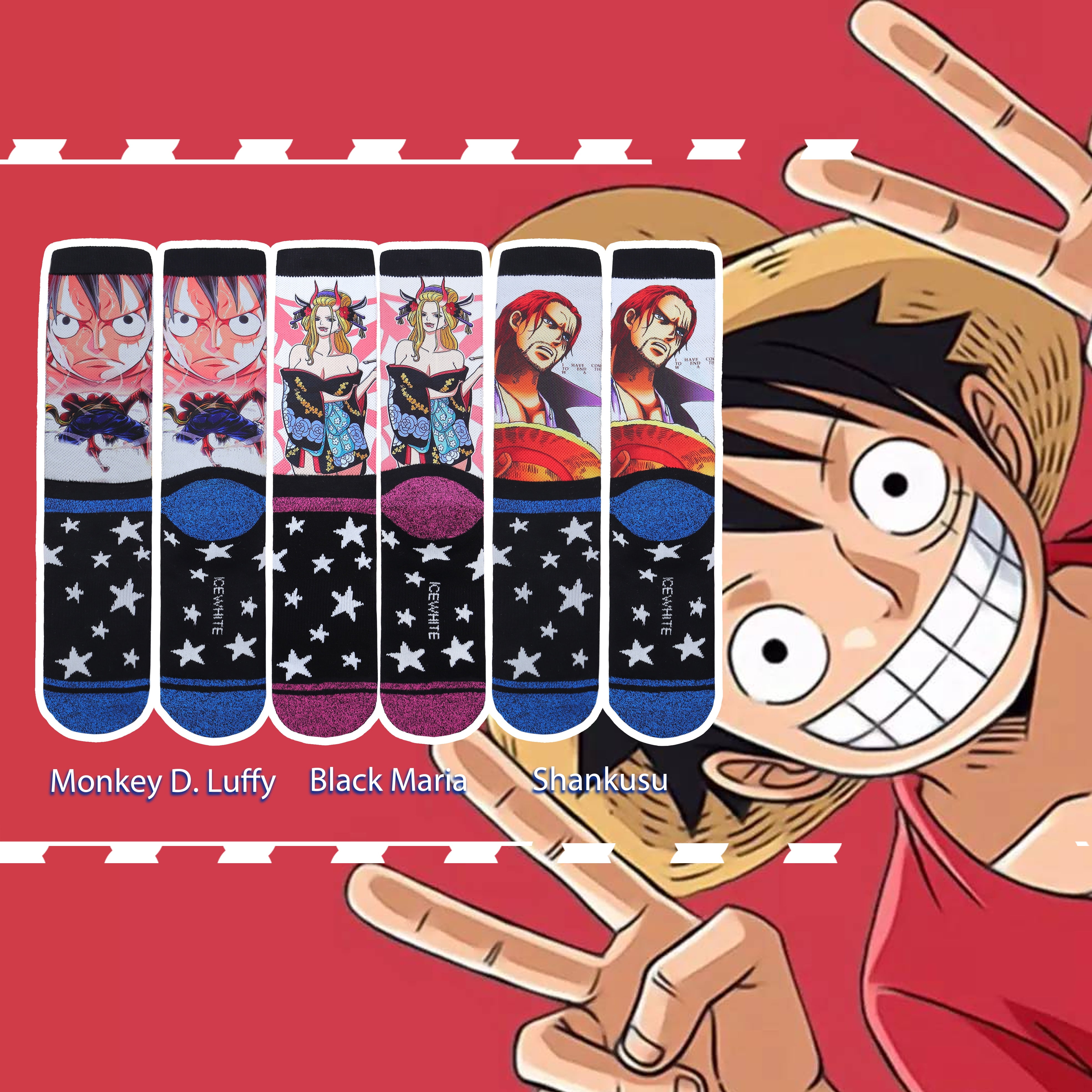 Roffatide One Piece Socks 3 Pack, Anime Patterned Colorful Stretch