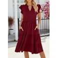 thumbnail image 5 of Womens Summer Casual Sleeveless V Neck 2024 Fashion Ruffle Sleeve Fit Babydoll Flowy Tiered Beach Midi Dress, 5 of 16