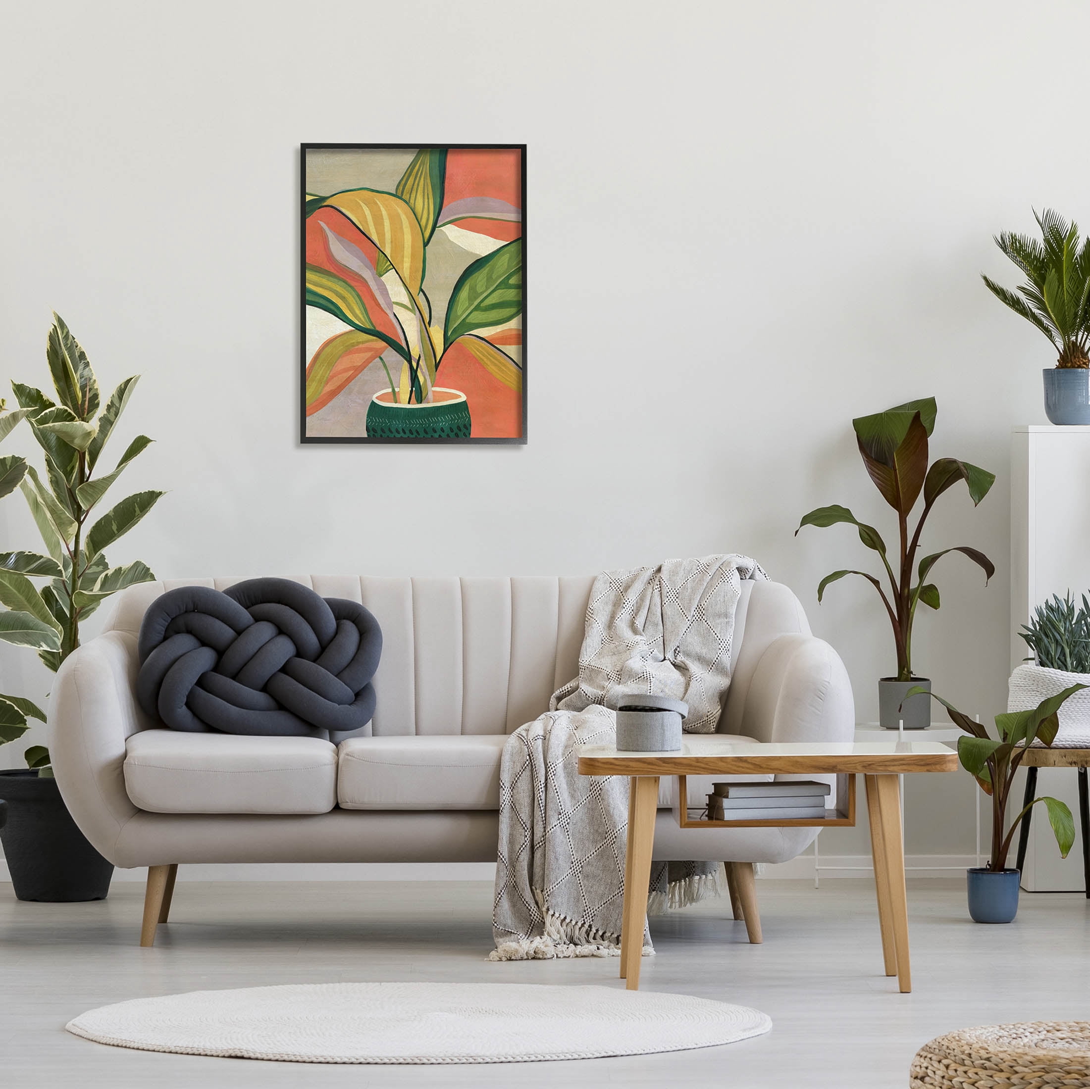 Stupell Industries Modern Tropical Potted Plant Painting Black Framed Art Print Wall Art, Design by Carol Robinson