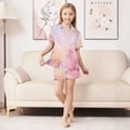 thumbnail image 3 of Silky Satin Kids' Pajama Set Breathable & Smooth Unisex Button-Down Pajamas Colorful Pastel Floral Pattern, 3 of 8