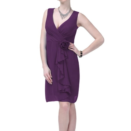 Faship Womens V-Neck Short Formal Dress Dark Purple - 8,Dark