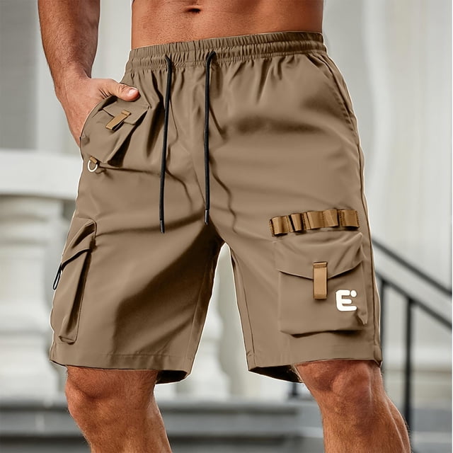 Styesk Mens Shorts Men's Solid Color Sports Fitness Training Shorts Pockets Cargo Cropped Pants