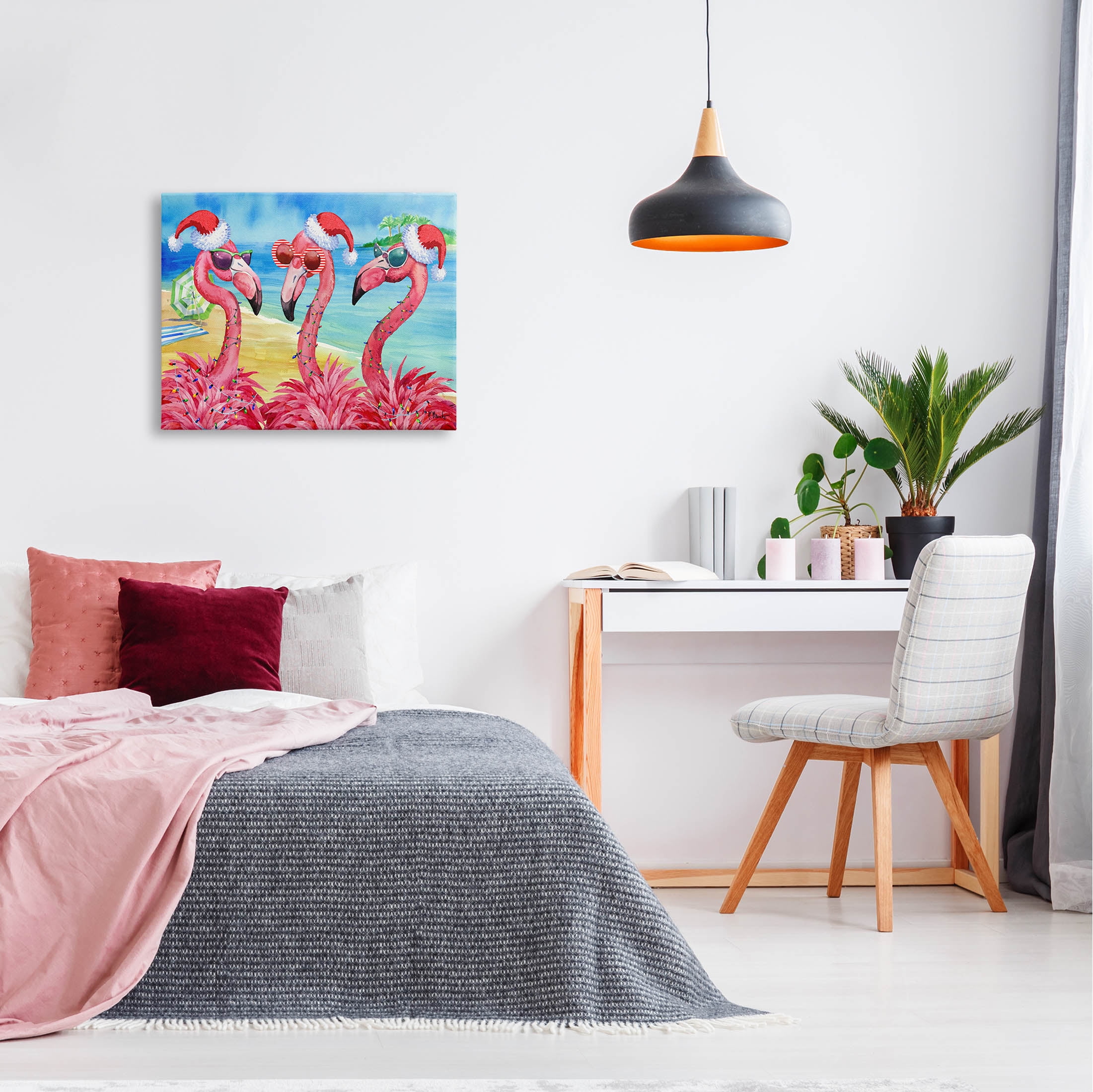 Stupell Industries Holiday Lights Flamingos Beach Graphic Art Gallery Wrapped Canvas Print Wall Art, Design by Paul Brent