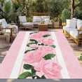 thumbnail image 2 of Pink Roses Outdoor Rug for Patio/Deck/Porch, Non-Slip Large Area Rug 4 x 6 Ft, Valentine's Day Romantic Flowers Green Leaf Stripes Indoor Outdoor Rugs Washable Area Rugs, Camping Rug Carpet Runner, 2 of 8