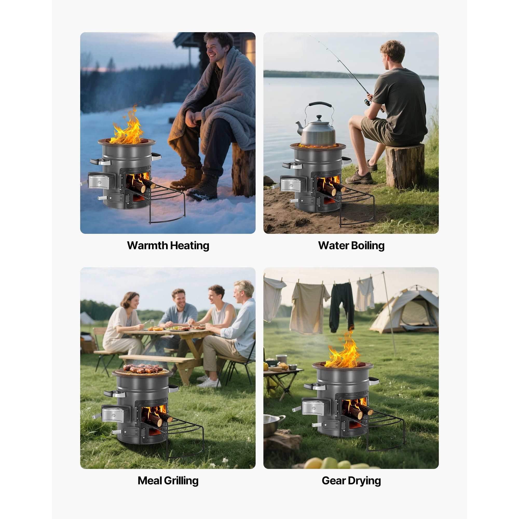 KFFKFF Portable Camping Rocket Stove, Wood-Fueled Outdoor Cooker with Carry Bag, Durable Steel Design,Dual Door,Suitable for Twigs, Sticks, or Charcoal,Ideal for Camping, Backyard,and Outdoor Cooking