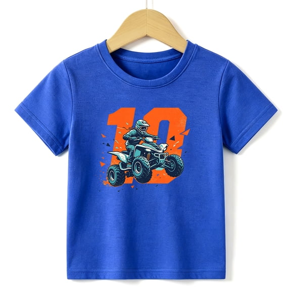 Boys Graphic Tees Offroad ATV Kids T Shirt Quad Biker 100% Cotton Short Sleeve Soft Tops 4-13Y Blue