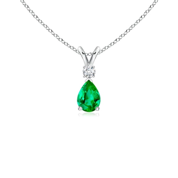 ANGARA Natural Emerald Teardrop Pendant with Diamond in Platinum for Women (Size-6x4mm) | May Birthstone, Birthday, Anniversary, Jewelry Gift for Women | Natural Emerald Necklace