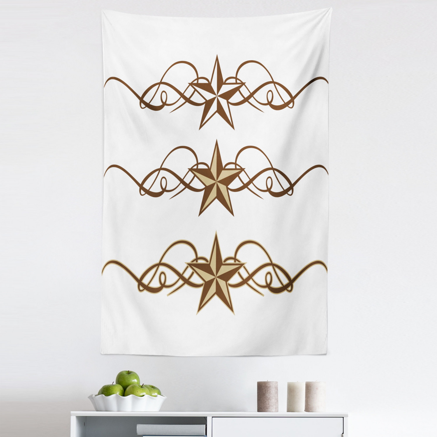 Simple Stars Scroll Design Prehistoric Country Tapestry, Western Stars Scroll Design Ornate Swirls ...