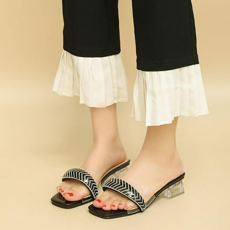 

Fashion New Arrivals AXXD Women s Shoes Thong Toe Rhinestone Slippers Round Head Outer Wear Solid Color Low-heeled Flip-flops for Easter Day Black 8.5