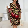 thumbnail image 2 of Cherries Leopard Print Background Pattern Sleepshirts For Sleeping Travels Loose Sleepdress Pajama Dress Soft Nightdress Sleepwear, 2 of 7