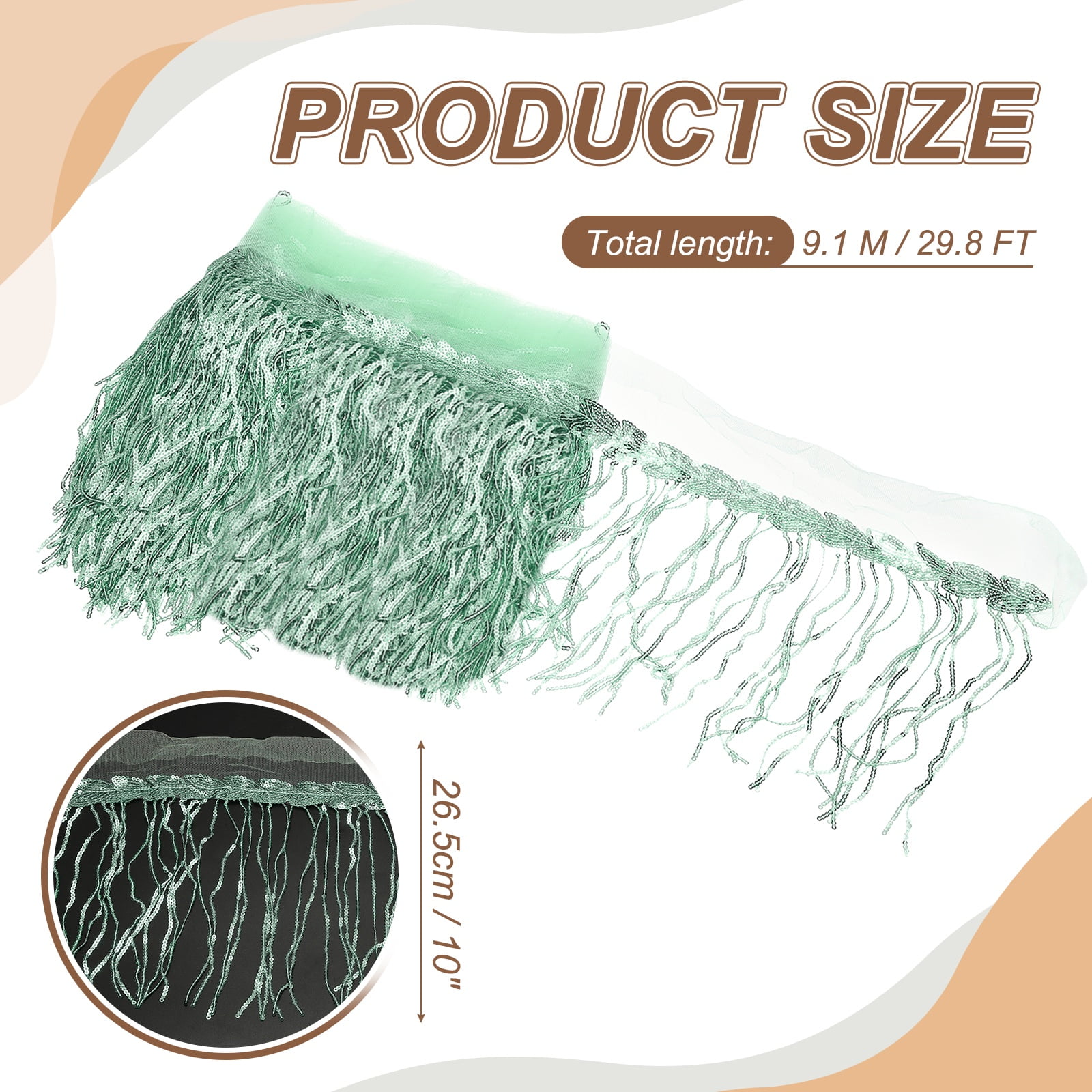 Uxcell 10 Yards 10 Inch Shiny Sequined Tinsel Fringe Trim, Sparkling Spangle Curtain Fringe Paillette Lace Fabric Streamer for DIY Latin Dance Costume Clothing Birthday, Cyan