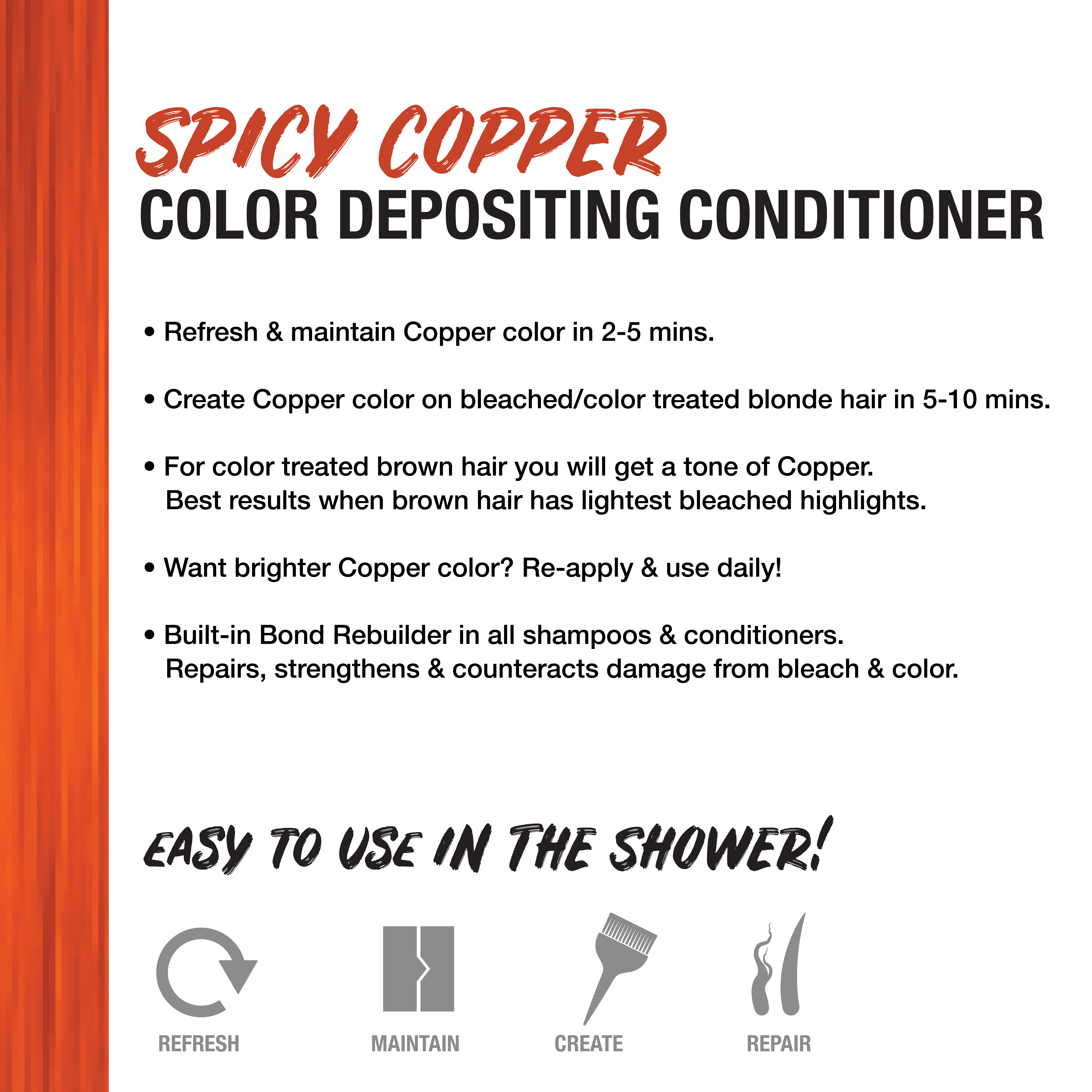 No Fade Fresh Color Depositing Conditioner with BondHeal Bond Rebuilder, Plant-Based, Vegan, Cruelty-Free 6.4 oz - Spicy Copper Hair Color Mask