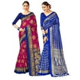 thumbnail image 1 of Pack of Two Sarees for Women Mysore Art Silk Printed Indian Wedding Sari || Diwali Gift Saree Combo, 1 of 3