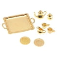 thumbnail image 2 of Kokiya 8 Pieces Dollhouse Miniature Tea Set Doll House Accs Playset Model for 1/12 Teahouse Dining BJD Doll Parts Decor gold, 2 of 9