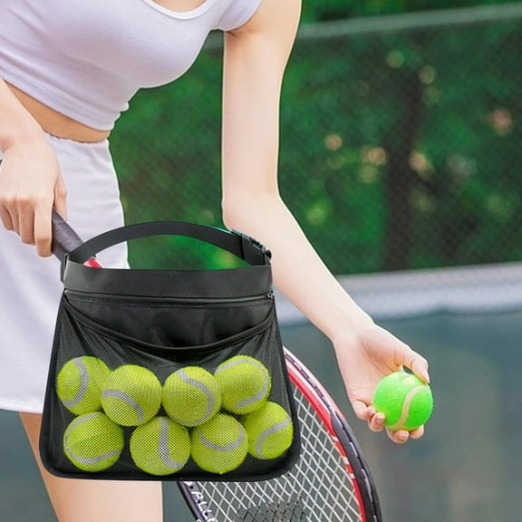 Tennis Ball Holder Mesh Storage Bag Holding Accessory, Pickleball Ball Waist Pouch, Golf Fanny Pack Tennis Ball Storage Bag for Women Men L