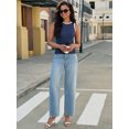 thumbnail image 6 of DARING DIVA Women's Color Block Comfortable Shirt L Dark Blue White, 6 of 7