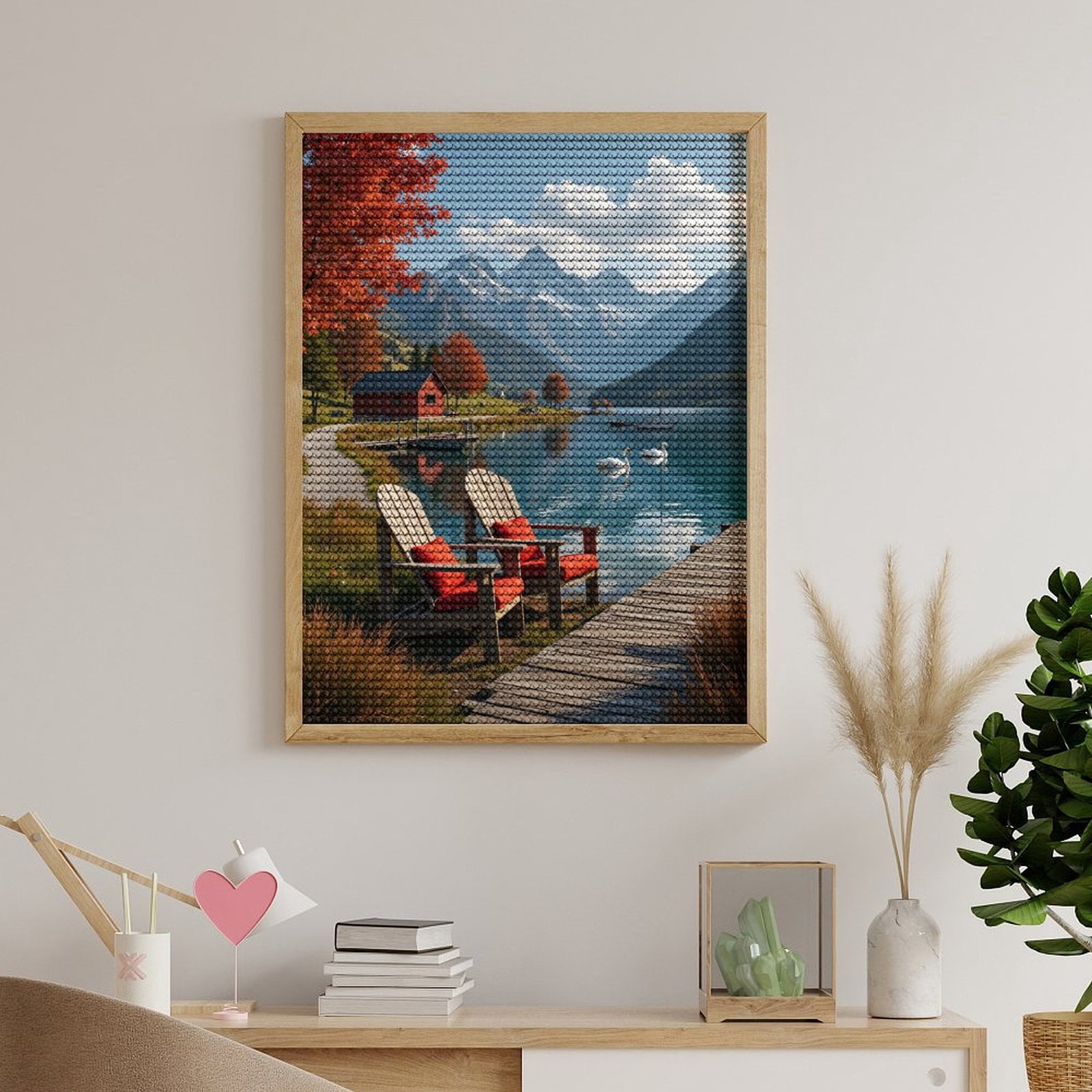 Diamond Art Kits for Adults, Mountain Lake Scenic Autumn Tranquility 5D Diamond Painting Kits for Adults Beginners, DIY Full Drill Diamond Painting, Gem Art and Crafts 12x16