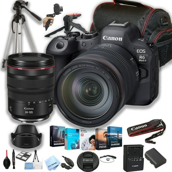 Canon EOS R6 Mark II Mirrorless Digital Camera with RF 24-105mm f/4L IS USM Lens   64GB Memory   Case  Steady Grip Pod   Tripod  Software Pack   More (30pc Bundle) (International Version)