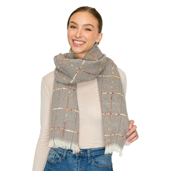 BASICO Fall Scarf for Women, Winter Scarf, Women's Scarves & Wraps, Blanket Scarf, Fall Accessories (17 Colors) (Gold Line - Gray)
