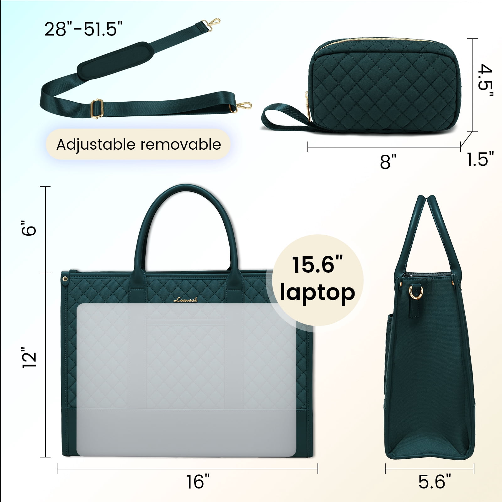 Lovevook Laptop Tote Bag for Women, Canvas Work Bag Fit 15.6" Laptop, Fashion Handbag Shoulder Bag with Clutch Purse for Daily