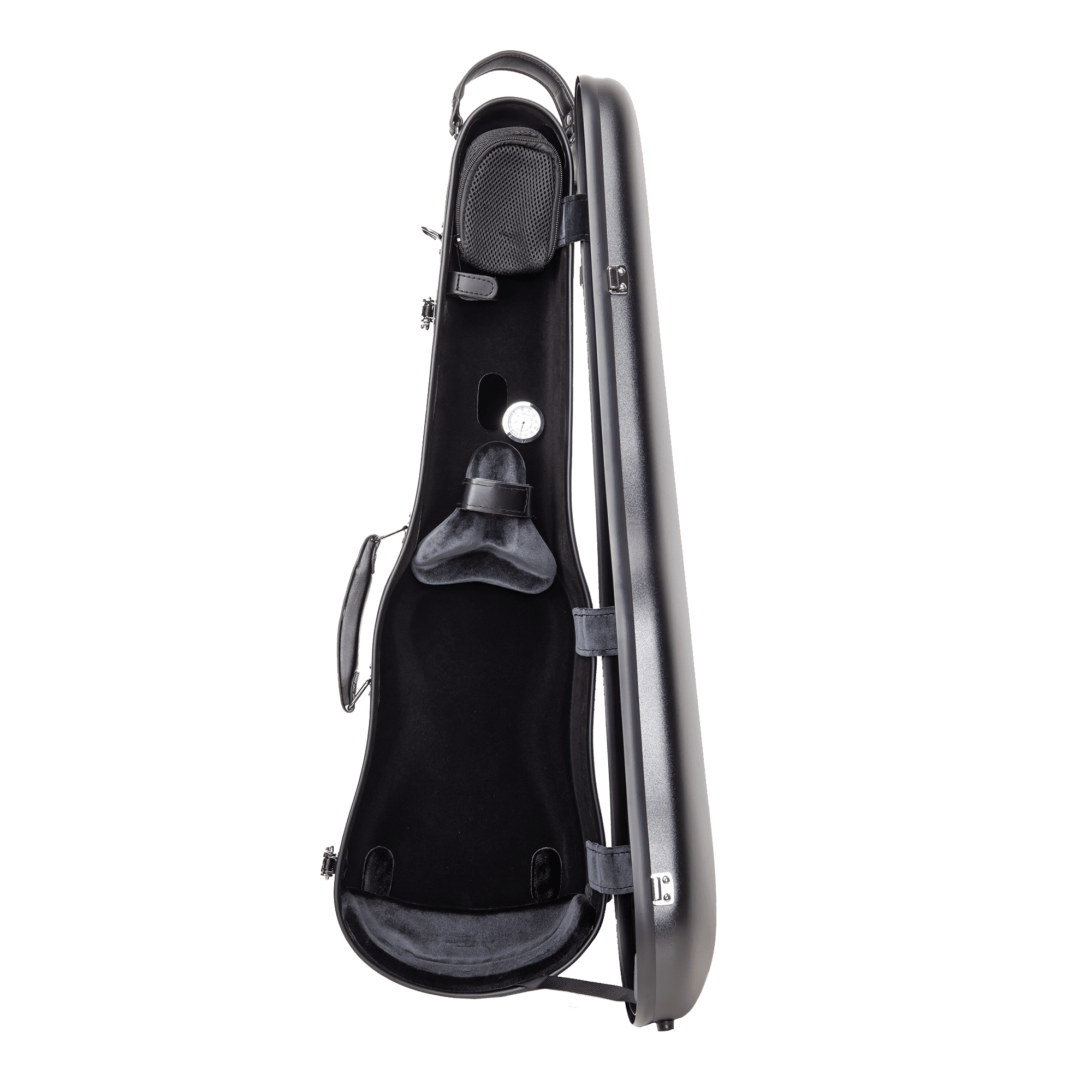 Crossrock Poly Carbon Shaped Case fits 4/4 Full-Size Violin, Includes Protective Blanket, Hygrometer, Accessory Pocket, Detachable Straps -Black