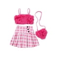 thumbnail image 1 of Conjunto de ropa de verano para niña Camisola de felpa sin mangas Falda plisada de cuadros elásticos con bolsa cruzada Set Nituyy Bonito conjunto de verano rosa para niñas., 1 of 5