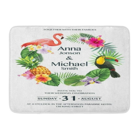 Boho Birds GODPOK Boho Colorful Hawaii Tropical Hawaiian with Birds Palm Leaves and Exotic Flowers Round Green Aloha Border Rug Doormat Bath Mat 23.6x15.7 inch ()
