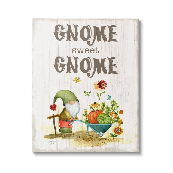 Stupell Industries Sweet Gnome Floral Harvest Botanical & Floral Painting Gallery Wrapped Canvas Art Print Wall Art, 36 x 48
