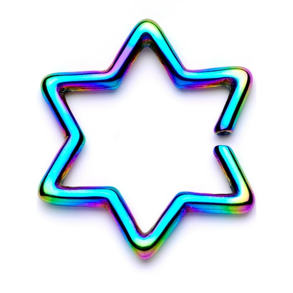 Body Candy Unisex 16G Rainbow PVD Steel Hexagram Star of David Closure Ring Daith Helix Tragus Rook 5/16"