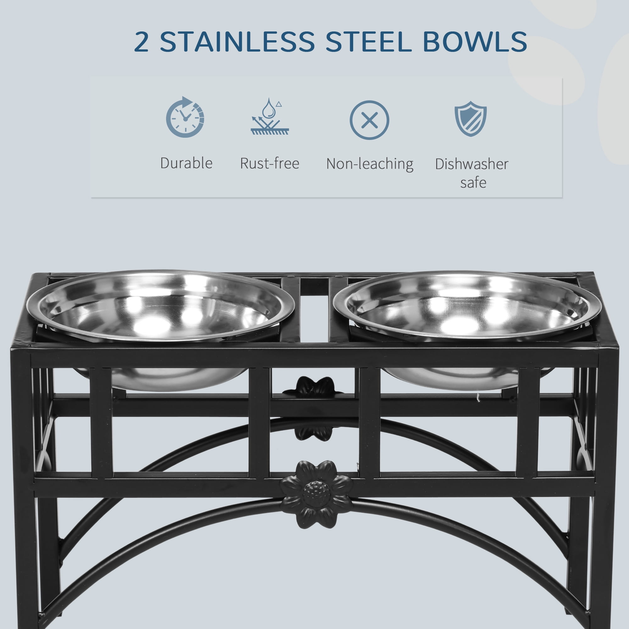 Double Stainless Steel Heavy Duty Dog Food Bowl Elevated Pet Feeding Station for Medium Dogs, 17 inches
