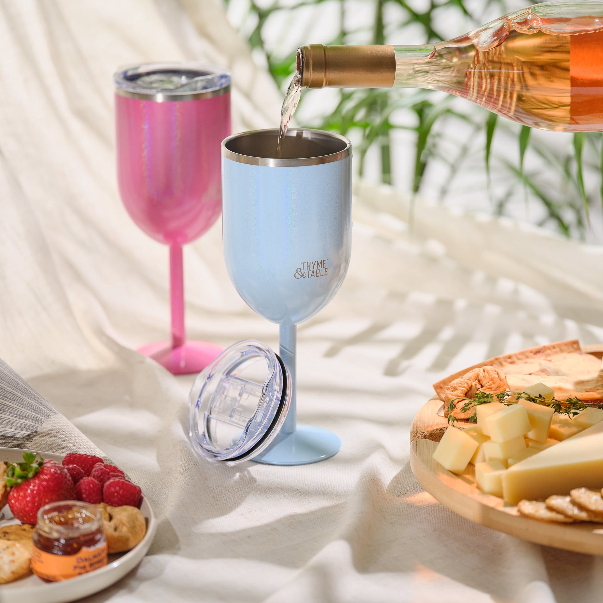Thyme & Table 13oz Stainless Steel Wine Tumbler with Push Lid, Blue
